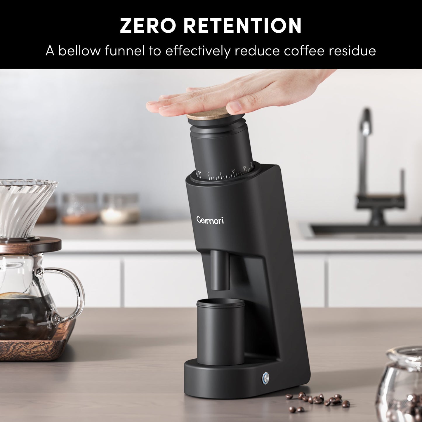 Geimori GU38 Single Dose Coffee Grinder, Electric Burr Coffee Grinder with 38mm Conical Burrs, Stepless Adjustment, Zero Retention